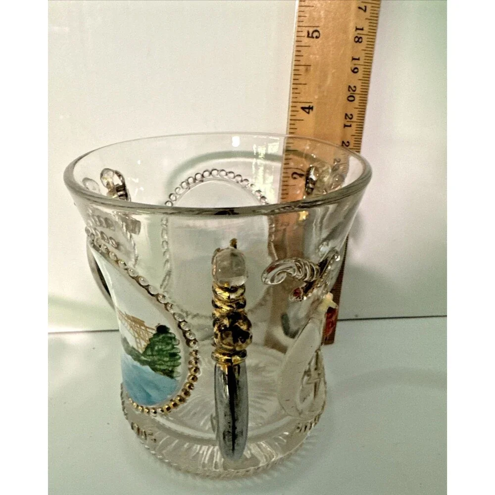 Pittsburgh Syria Shriners 4 Handled Glass Mug 1905 Souvenir Niagara Falls Swords